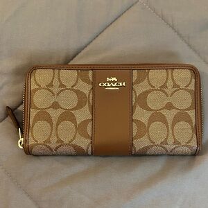 Coach Tan and Brown Signature Zip Wallet